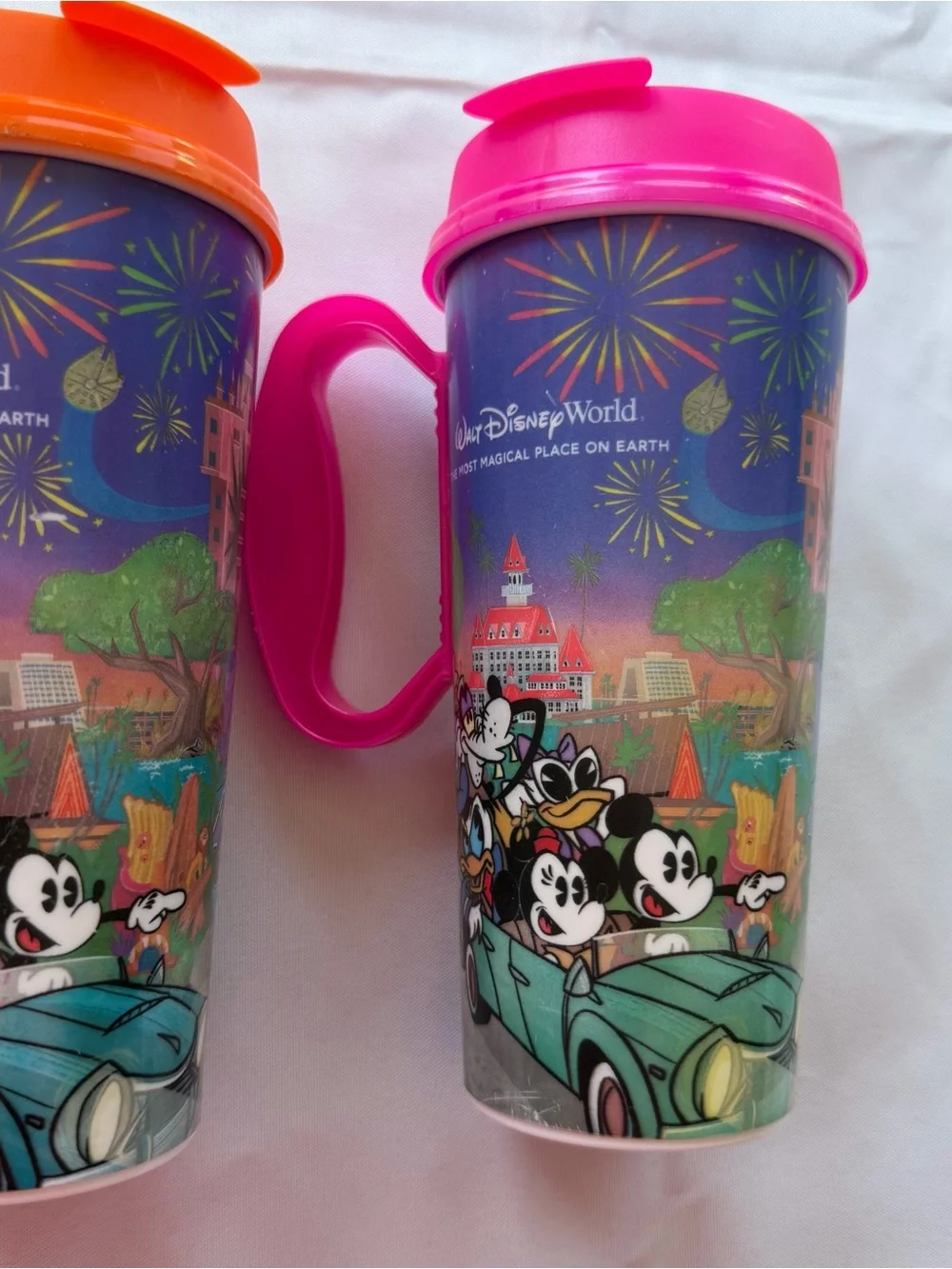 Lot of 3 Walt Disney World Travel Tumbler Green, Orange, Pink Lids 2025